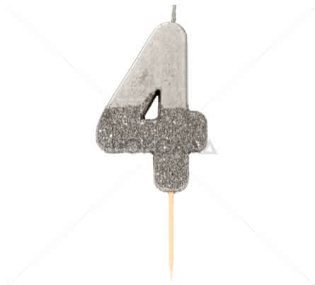 торт Свеча для торта серебро "№4"