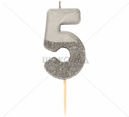 торт Свеча для торта серебро "№5"