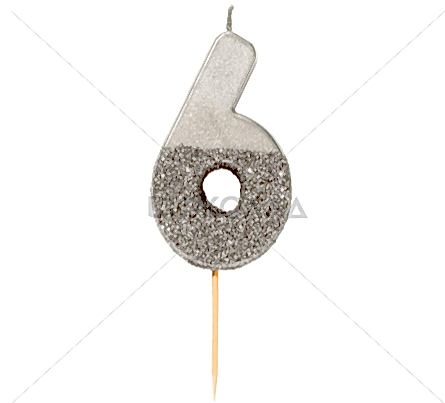 торт Свеча для торта серебро "№6"