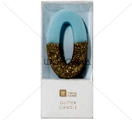 торт Свеча для торта голубая с блестками "№0"