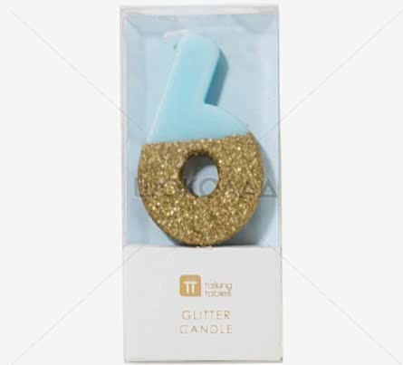 торт Свеча для торта голубая с блестками "№6"