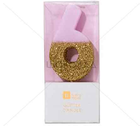 торт Свеча для торта розовая с блестками "№6"