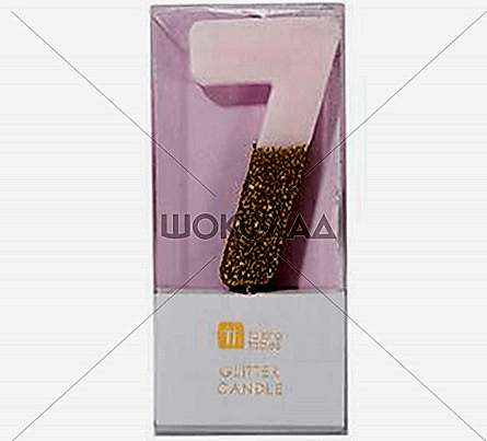 торт Свеча для торта розовая с блестками "№7"