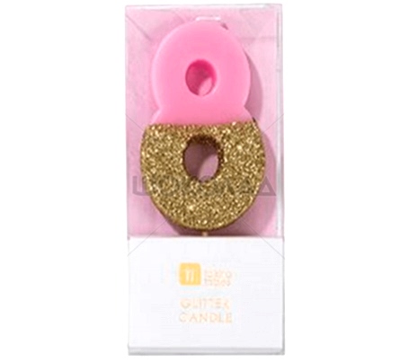 торт Свеча для торта розовая с блестками "№8"