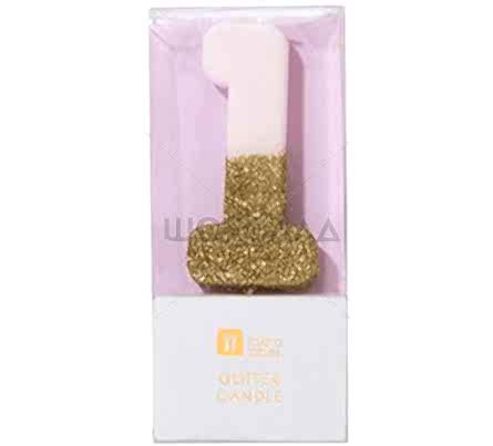 торт Свеча для торта розовая с блестками "№1"