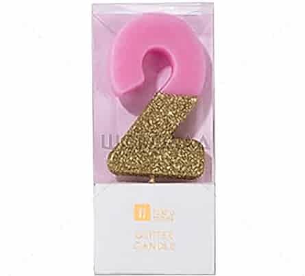 торт Свеча для торта розовая с блестками "№2"