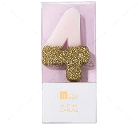 торт Свеча для торта розовая с блестками "№4"