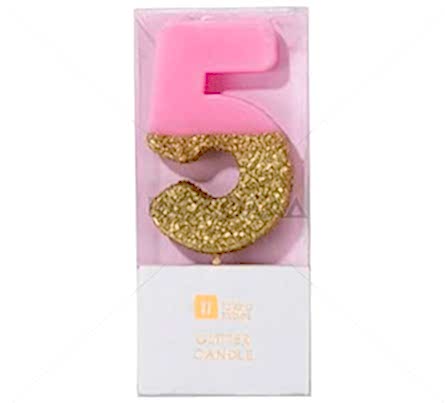торт Свеча для торта розовая с блестками "№5"