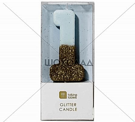 торт Свеча для торта голубая с блестками "№1"