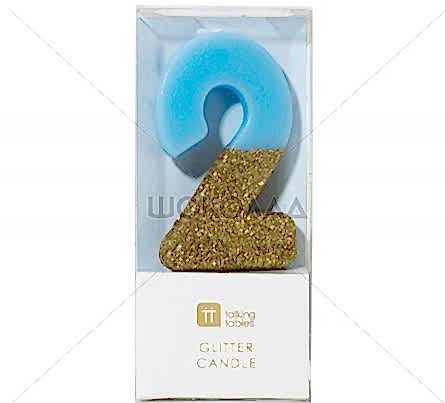 торт Свеча для торта голубая с блестками "№2"