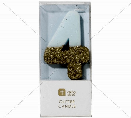 торт Свеча для торта голубая с блестками "№4"