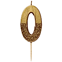 торт Свеча для торта золотая с блестками "№0"