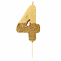 торт Свеча для торта золотая с блестками "№4"