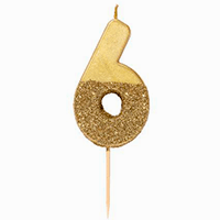 торт Свеча для торта золотая с блестками "№6"
