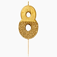 торт Свеча для торта золотая с блестками "№8"