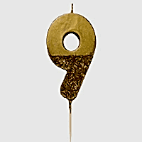 торт Свеча для торта золотая с блестками "№9"