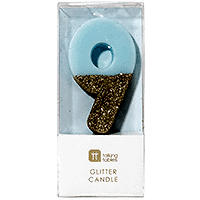 торт Свеча для торта голубая с блестками "№9"