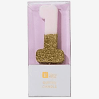 торт Свеча для торта розовая с блестками "№1"