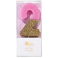 торт Свеча для торта розовая с блестками "№2"