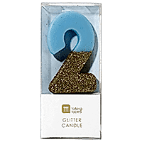 торт Свеча для торта голубая с блестками "№2"