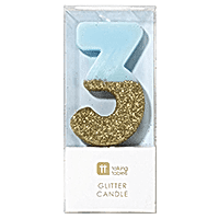 торт Свеча для торта голубая с блестками "№3"