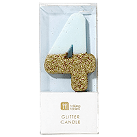 торт Свеча для торта голубая с блестками "№4"