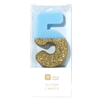 торт Свеча для торта голубая с блестками "№5"